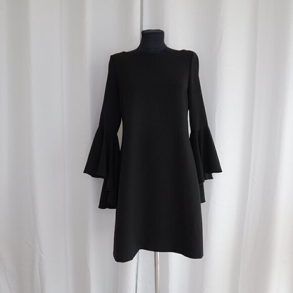 Eliza J Bell Sleeve Black Crepe Shift Dress Sz 6 - Picture 2 of 7